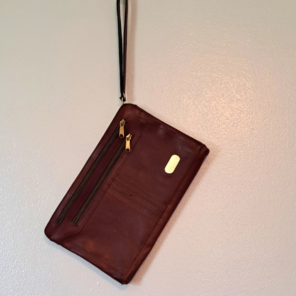 Pacific Connections Leather Clutch Brown 10 Inch Vintage